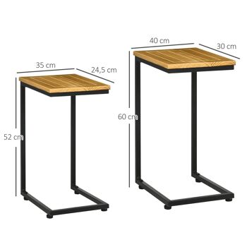 Lot de 2 tables basses gigognes de jardin - structure métal époxy noir plateau bois pin pré-huilé 3