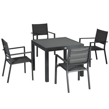 Ensemble de jardin 6 personnes chaises empilables table extensible 90/180L cm alu. textilène gris 4