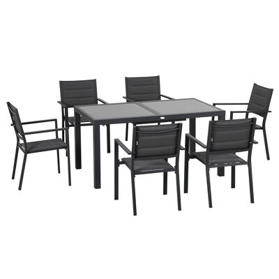 Garden set 6 people stackable chairs extendable table 150/210L cm alu. gray teslin