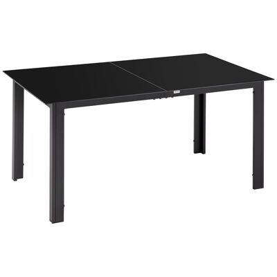 Rechteckiger Gartentisch für 6 Personen, Maße: 150 L x 90 B x 74 H cm, Aluminium. schwarze Platte aus gehärtetem Glas