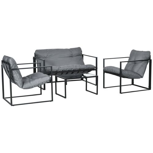 Salon de jardin 4 personnes - 4 pièces, 3 coussins - acier époxy noir polyester gris