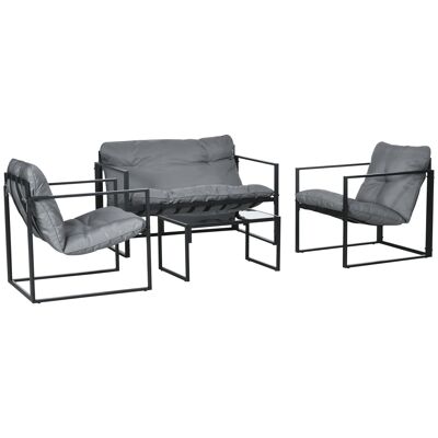 Garden furniture set for 4 people - 4 pieces, 3 cushions - black epoxy steel gray polyester