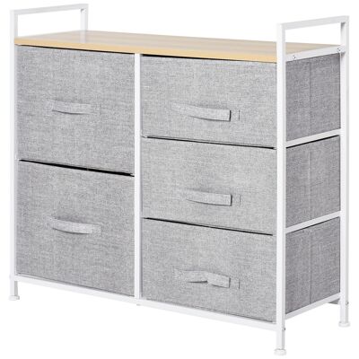 Chest of Drawers Storage Unit 5 Removable Drawers for Bedroom Living Room Kitchen 83 x 29 x 77 cm Gray