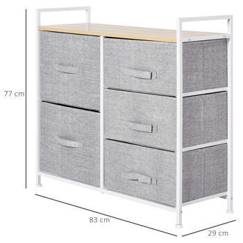 Commode Meuble de Rangement 5 Tiroirs Amovibles pour Chambre Salon Cuisine 83 x 29 x 77 cm Gris 3