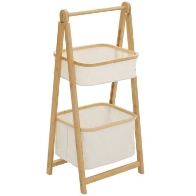 Bathroom bamboo shelf, foldable shelf - 2 baskets - beige polyester bamboo