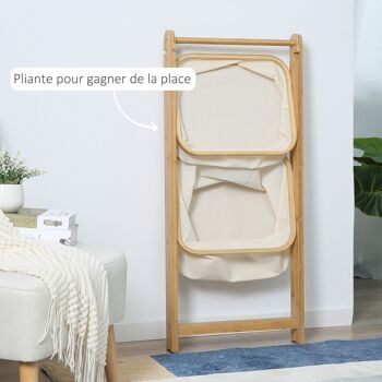 Etagère en bambou de salle de bain, étagère pliable - 2 paniers - bambou polyester beige 5