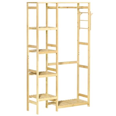 Percha - 5 estantes, espacio para colgar, 2 ganchos - Dimensiones 90L x 30W x 155H cm - madera de bambú