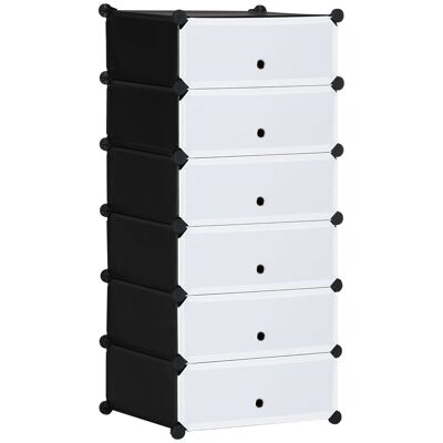 Modular shoe storage cabinet with 6 stackable rectangular compartments - black and white