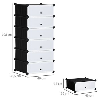 Meuble de rangement à chaussures modulable 6 casiers rectangulaires empilables - noir et blanc 3