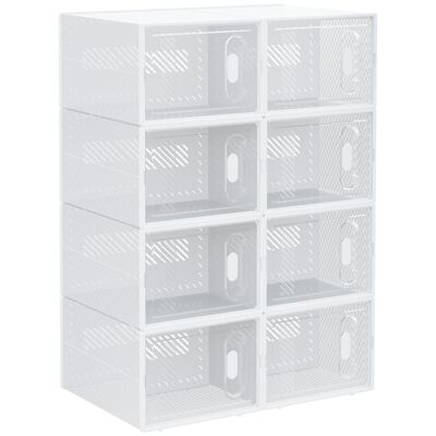 Set of 8 modular shoe storage cube boxes with transparent doors - size 25L x 35W x 19H cm - transparent white PP