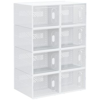 Lot de 8 boites cubes rangement à chaussures modulable avec portes transparentes - dim. 25L x 35l x 19H cm - PP blanc transparent 1