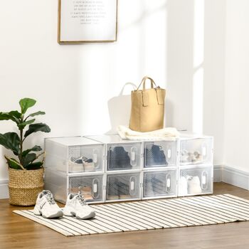 Lot de 8 boites cubes rangement à chaussures modulable avec portes transparentes - dim. 25L x 35l x 19H cm - PP blanc transparent 4