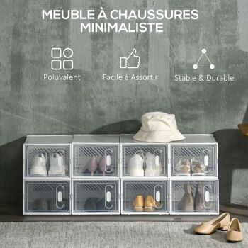 Lot de 8 boites cubes rangement à chaussures modulable avec portes transparentes - dim. 25L x 35l x 19H cm - PP blanc transparent 5