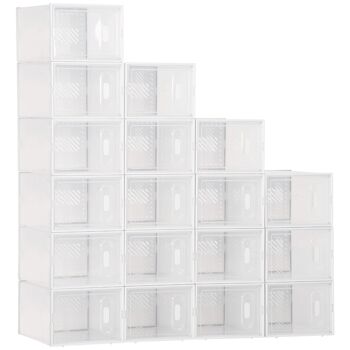 Lot de 18 boites cubes rangement à chaussures modulable avec portes transparentes - dim. 25L x 35l x 19H cm - PP blanc transparent 1