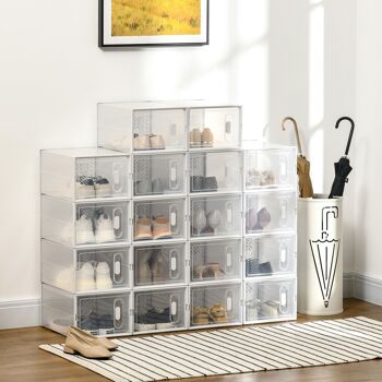 Lot de 18 boites cubes rangement à chaussures modulable avec portes transparentes - dim. 25L x 35l x 19H cm - PP blanc transparent 4