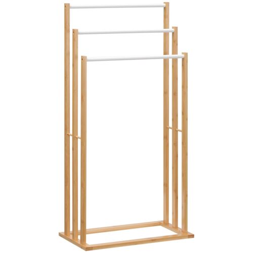 Porte-serviette autoportant 3 barres - dim. 48L x 25l x 94H cm - bois bambou acier blanc