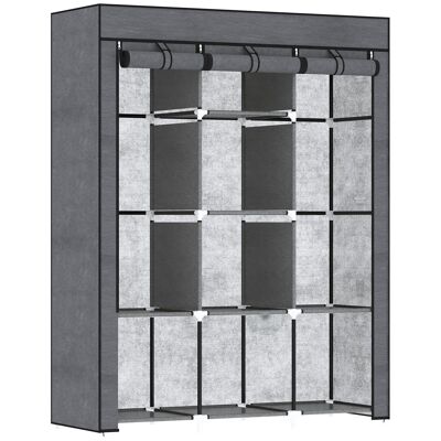 Kleiderschrank mit mehreren Stauräumen – 8 Regale, 2 Stangen – Maße 125 L x 43 B x 162,5 H cm – graues Vlies aus schwarzem Stahl