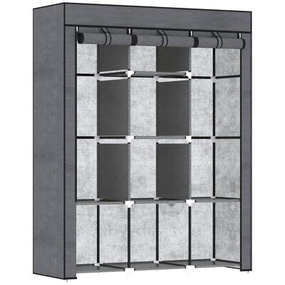 Armoire penderie multi-rangement - 8 étagères, 2 barres - dim. 125L x 43l x 162,5H cm - acier noir non tissé gris