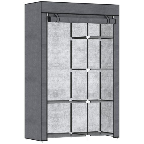 Armoire penderie multi-rangement - 6 étagères, 1 barre - dim. 103L x 43l x 162,5H cm - acier noir non tissé gris