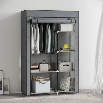 Armoire penderie multi-rangement - 6 étagères, 1 barre - dim. 103L x 43l x 162,5H cm - acier noir non tissé gris 2