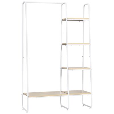 Entrance cloakroom - wardrobe, 5 shelves - dim. 101L x 39W x 160H cm - white steel light wood look panels