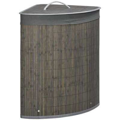 Cesto portabiancheria ad angolo cesto portabiancheria portabiancheria 55 L coprisacco asportabile manico in bambù tessuto grigio
