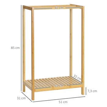 Porte-serviette autoportant 3 barres avec étagère - dim. 51L x 31l x 85H cm - bois bambou 3