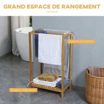 Porte-serviette autoportant 3 barres avec étagère - dim. 51L x 31l x 85H cm - bois bambou 5