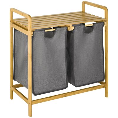 Laundry basket bamboo laundry basket 2 removable baskets non-woven dark gray
