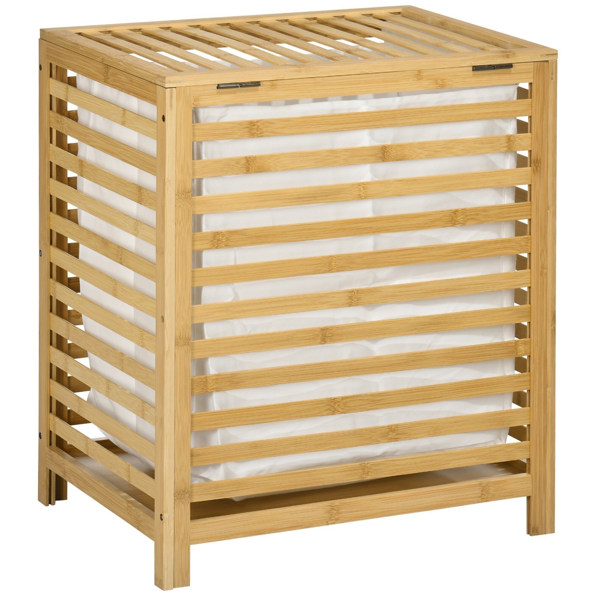 Portabiancheria - Sacco in tessuto removibile, coperchio - Dim. 50L x 36L x 60H - Legno di bambù verniciato