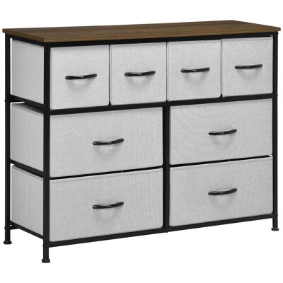 Chest of drawers with 8 drawers - dim. 100L x 30W x 78H cm - black steel structure, gray folding fabric