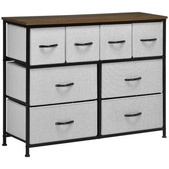 Commode meuble de rangement 8 tiroirs - dim. 100L x 30l x 78H cm - structure acier noir tissu pliant gris 1