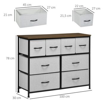 Commode meuble de rangement 8 tiroirs - dim. 100L x 30l x 78H cm - structure acier noir tissu pliant gris 3