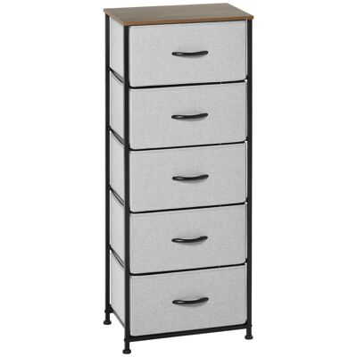 Mueble de almacenaje chifonier con 5 cajones - medidas 45L x 30An x 116H cm - estructura acero negro, tela plegable gris