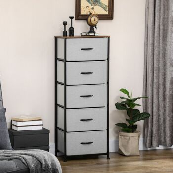 Chiffonnier meuble de rangement 5 tiroirs - dim. 45L x 30l x 116H cm - structure acier noir tissu pliant gris 2