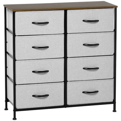 Chest of drawers storage unit with 8 foldable drawers black steel frame gray non-woven wood look top