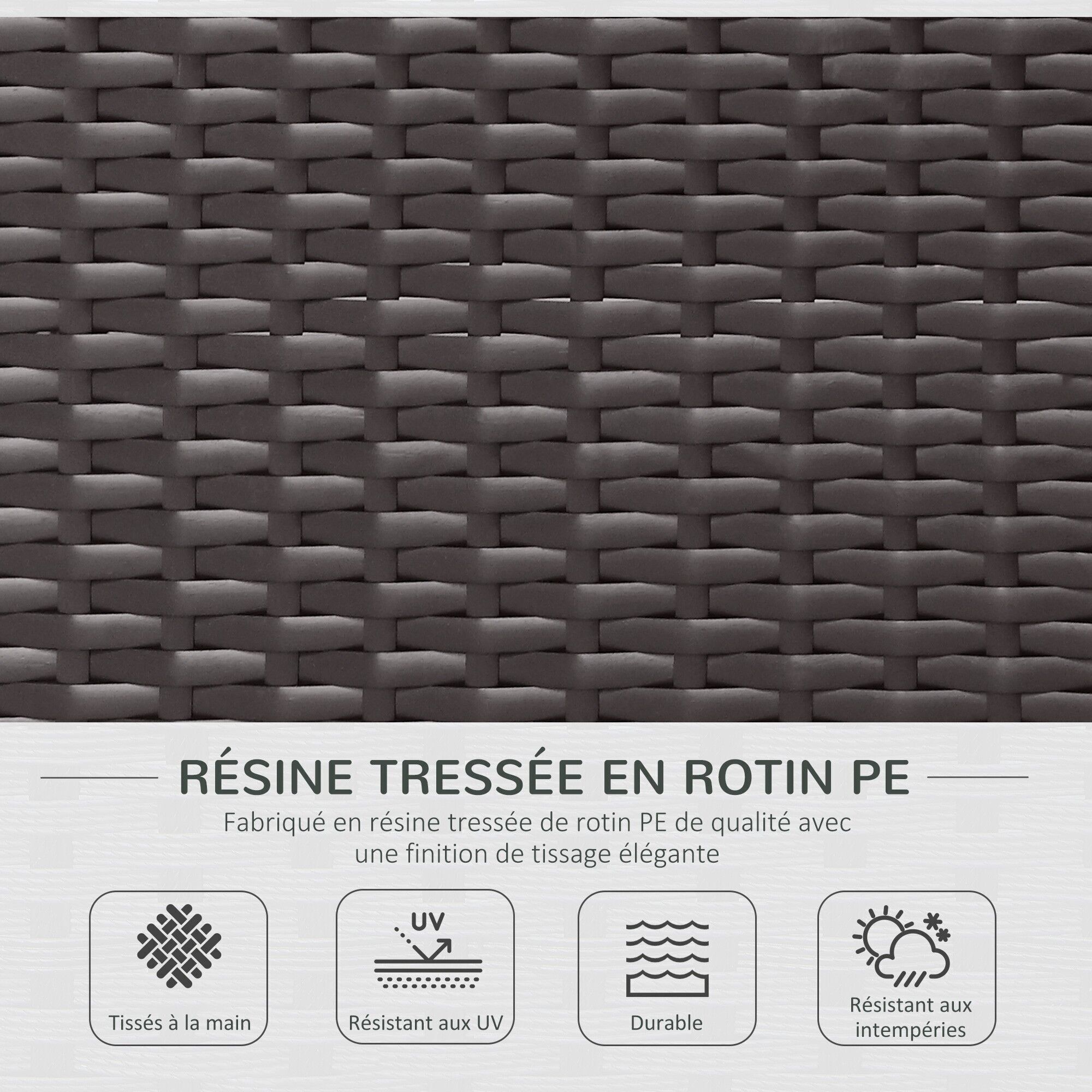 7-piece modular garden furniture set coffee table tempered glass top removable cushions included resin wicker imitation dark brown rattan