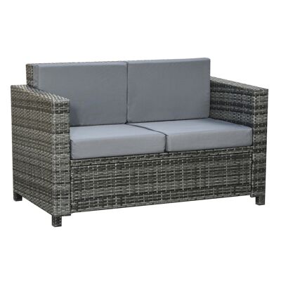 Garden sofa 2 seater straight sofa 4 cushions with removable covers 130L x 70W x 80H cm gray woven resin