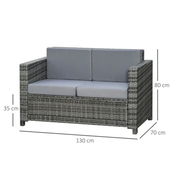 Canapé de jardin 2 places canapé droit 4 coussins déhoussables 130L x 70l x 80H cm résine tressée gris 3