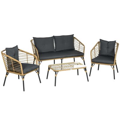 4-seater garden set 4-piece colonial style coffee table gray cushions provided woven resin rattan look