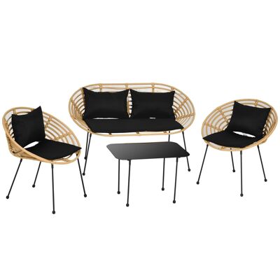 4-seater garden set 4 pieces exotic style coffee table black cushions provided woven resin rattan look