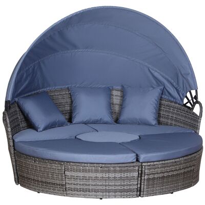 Bequemes modulares Garten-Schlafsofa, faltbarer Sonnenschirm, 5 Kissen, 3 Kissen, 180 L x 175 B x 147 H cm, geflochtenes Polyesterharz