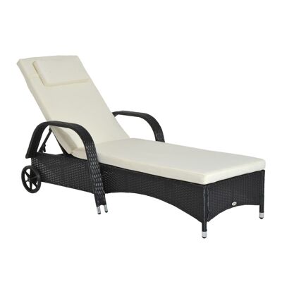 Transat bain de soleil grand confort : matelas, têtière, inclinaison réglable multipositions, accoudoirs, roulettes résine tressée noir