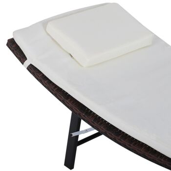 Lot de 2 transats bains de soleil pliables grand confort : matelas, têtière + table basse résine tressée chocolat 4