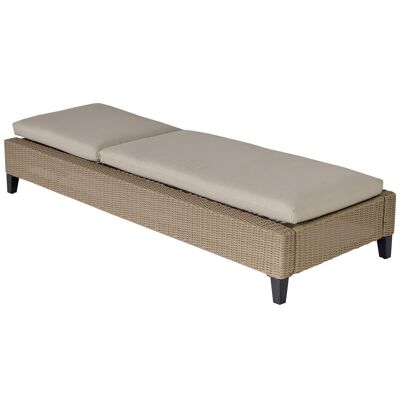 Comfortable deckchair sunbed with multi-position adjustable tilt mattress beige resin wicker