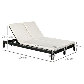 Bain de soleil transat 2 places - grand confort - dossier inclinable multi-positions - matelas fournis crème - résine tressée 4 fils noir 3