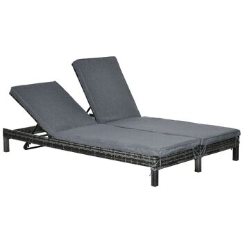 Bain de soleil transat 2 places - grand confort - dossier inclinable multi-positions - matelas fournis - résine tressée gris 1