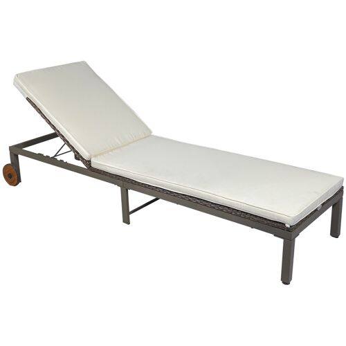 Bain de soleil transat grand confort - dossier inclinable 4 positions roulettes - matelas déhoussable inclus - métal époxy résine tressée marron