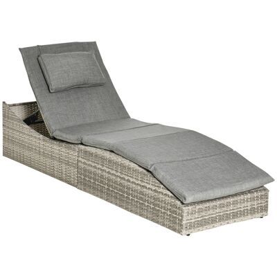 Comfortable foldable deckchair sun lounger mattress included multi-position adjustable inclination resin wicker PE polyester mottled gray