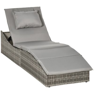 Tumbona plegable alto confort tumbona colchón incluido basculante regulable multiposición mimbre resina PE poliéster gris